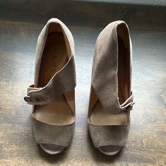 LAMB Tan Suede Strapped Open Toe Spike Heel Sz-6M - Picture 5 of 16